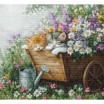 Набор для вышивания нитками Luca-S, Котята спят, 33х30см