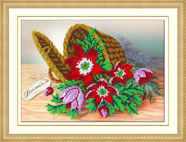 Набор для вышивания бисером Паутинка, Клематис на память 28х20 см