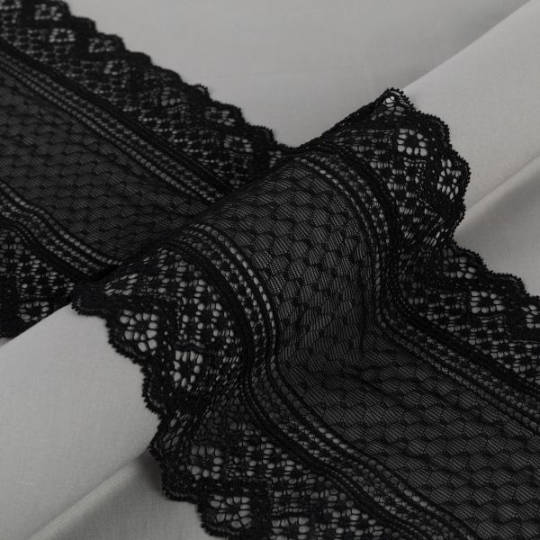 Кружево бельевое эластичное 180 мм / 3±0.2 метра, Турция, черный, Blitz