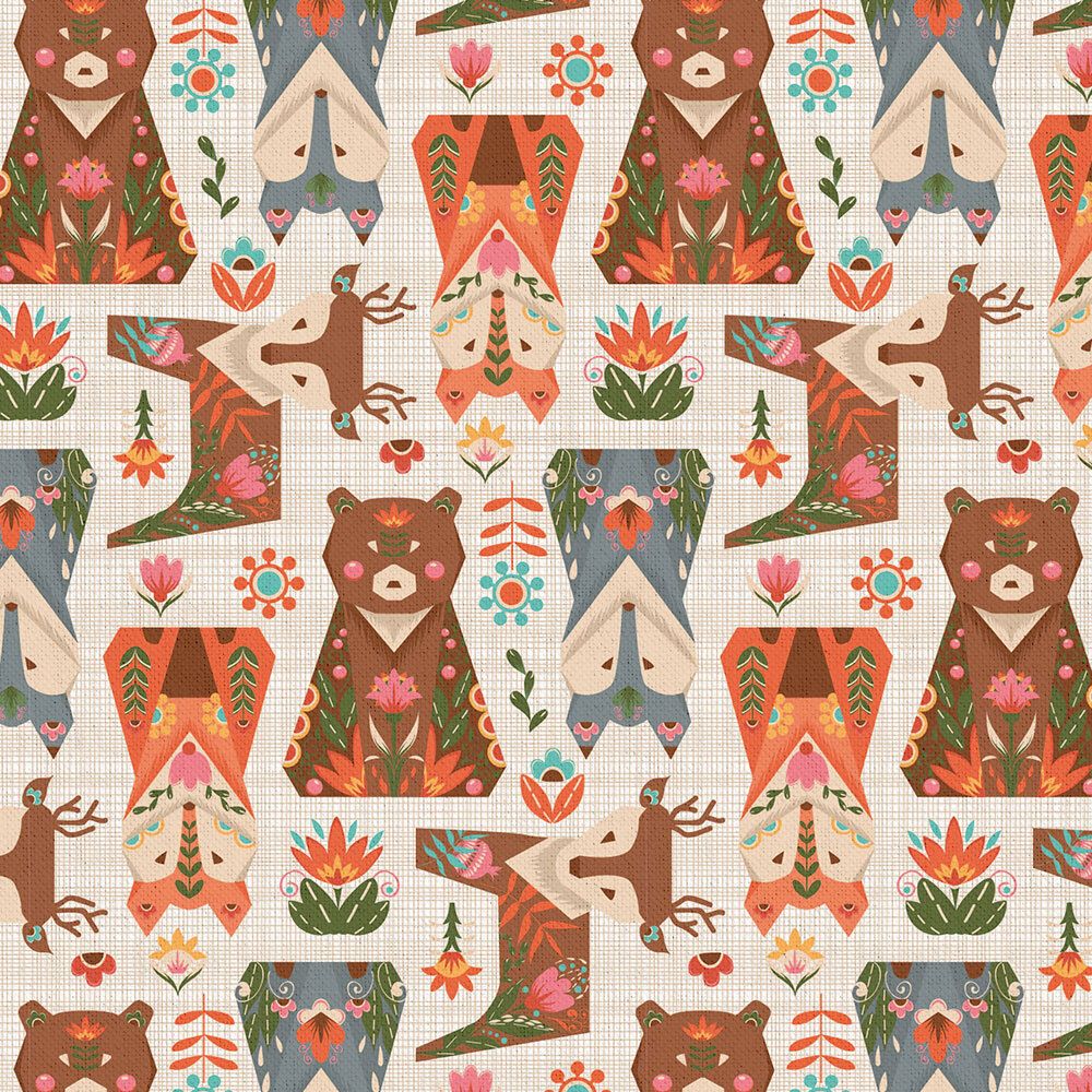 Ткань для пэчворка Peppy Лесные жители, рулон 112 см / 5 метров, ЛЖ-11 белый, Peppy