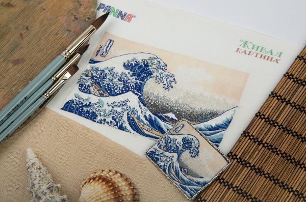 Набор для вышивания нитками Panna, Живая картина. Большая волна в Канагаве, 15х10 см