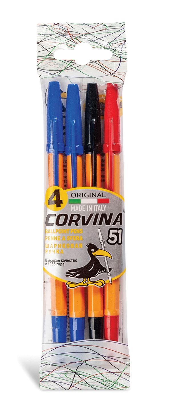 Ручка шариковая 51 Vintage Flowpack 1 мм, 4 шт, 40226G цвет чернил: ассорти, Corvina