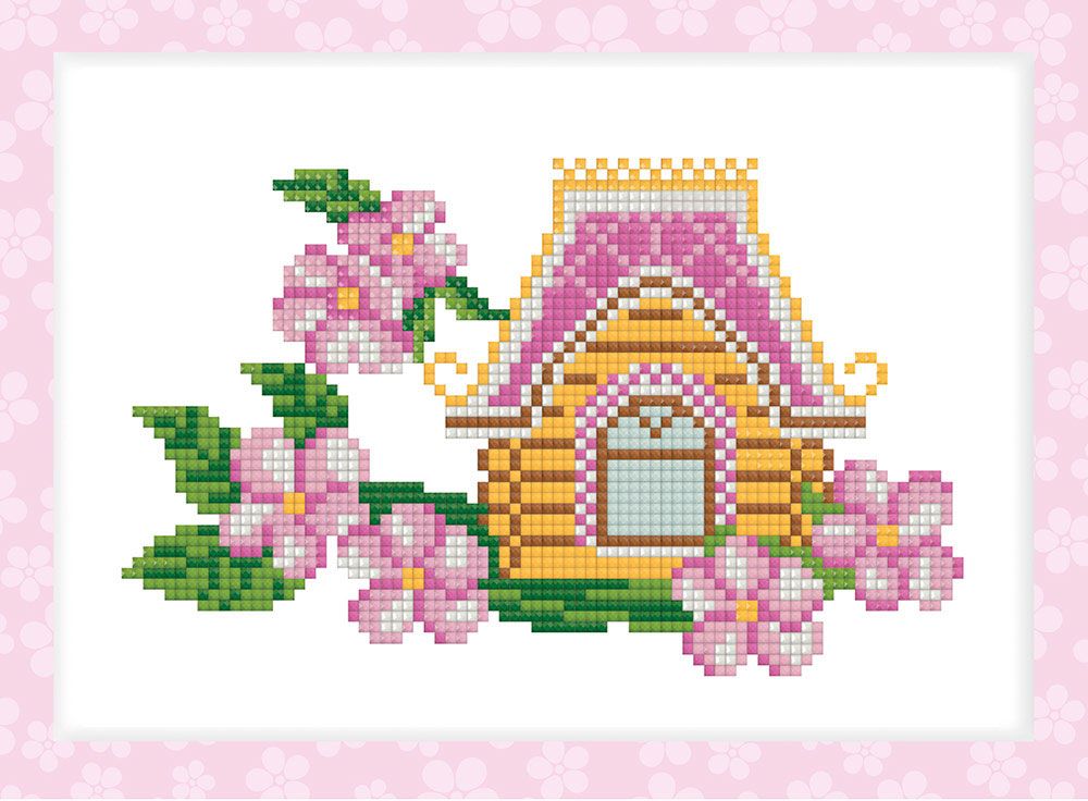 Кристальная (алмазная) мозаика Фрея ALVS-024, мини-картина, Домик с цветами, 19.5х14 см