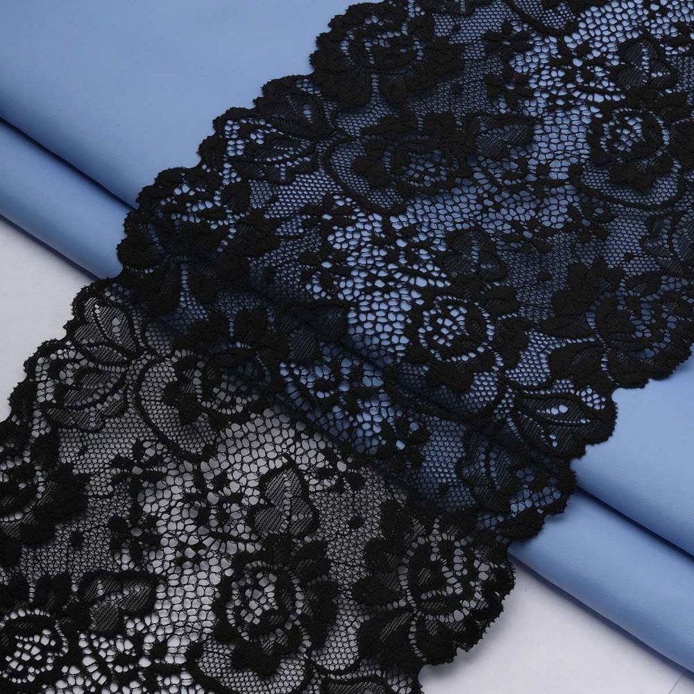 Кружево бельевое эластичное 150 мм / 13.7 метров, черный, 3AR1269