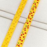 Лента репсовая (в рубчик) с принтом 15.0 мм / 45.72 метра, Вишенки 1507 желтый