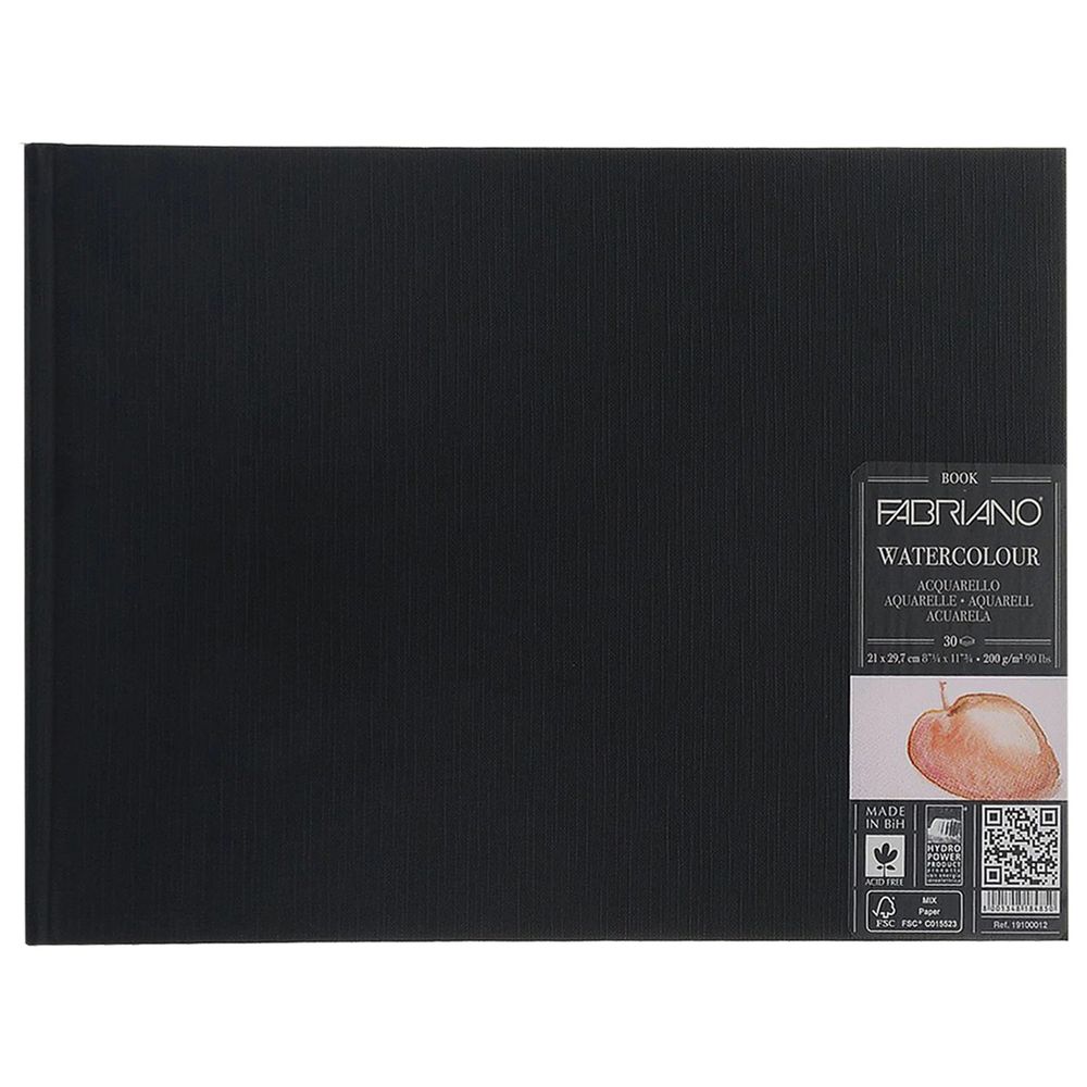 Альбом для акварели Watercolourbook 25% хлопок, 75% целлюлоза 200 г/м², A4 21х29.7 см, склейка с одной стороны 30 л, среднезернистая, Fabriano, 19100012