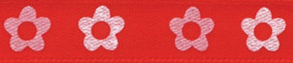 Лента атласная с рисунком 10.0 мм / 22.8±1 метра, F19/026 цветочки/красный, Gamma ALP-102