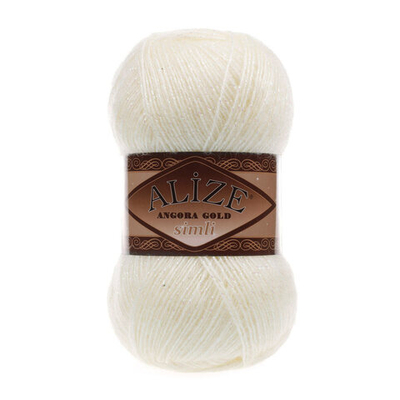 Пряжа Alize (Ализе) Angora Gold Simli / уп.5 мот. по 100 г, 500м, 001 кремовый A