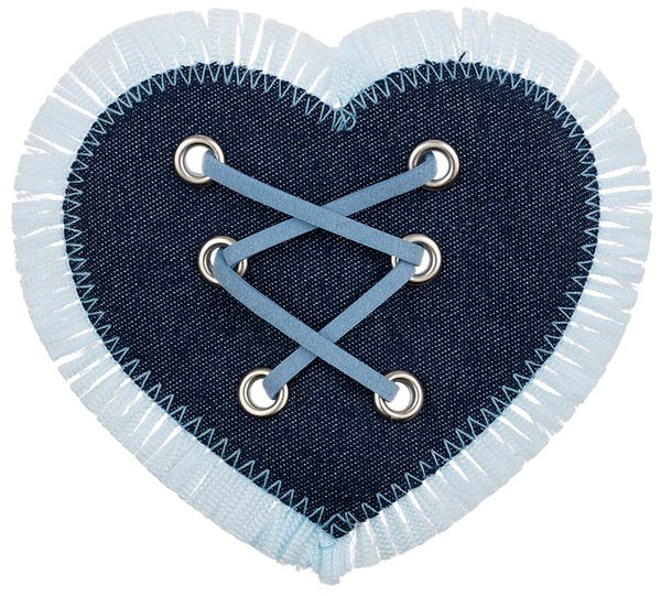 Термоаппликация сердце джинс, 6 шт, С3/13 со шнуром 9.5х10.5 см, Blitz