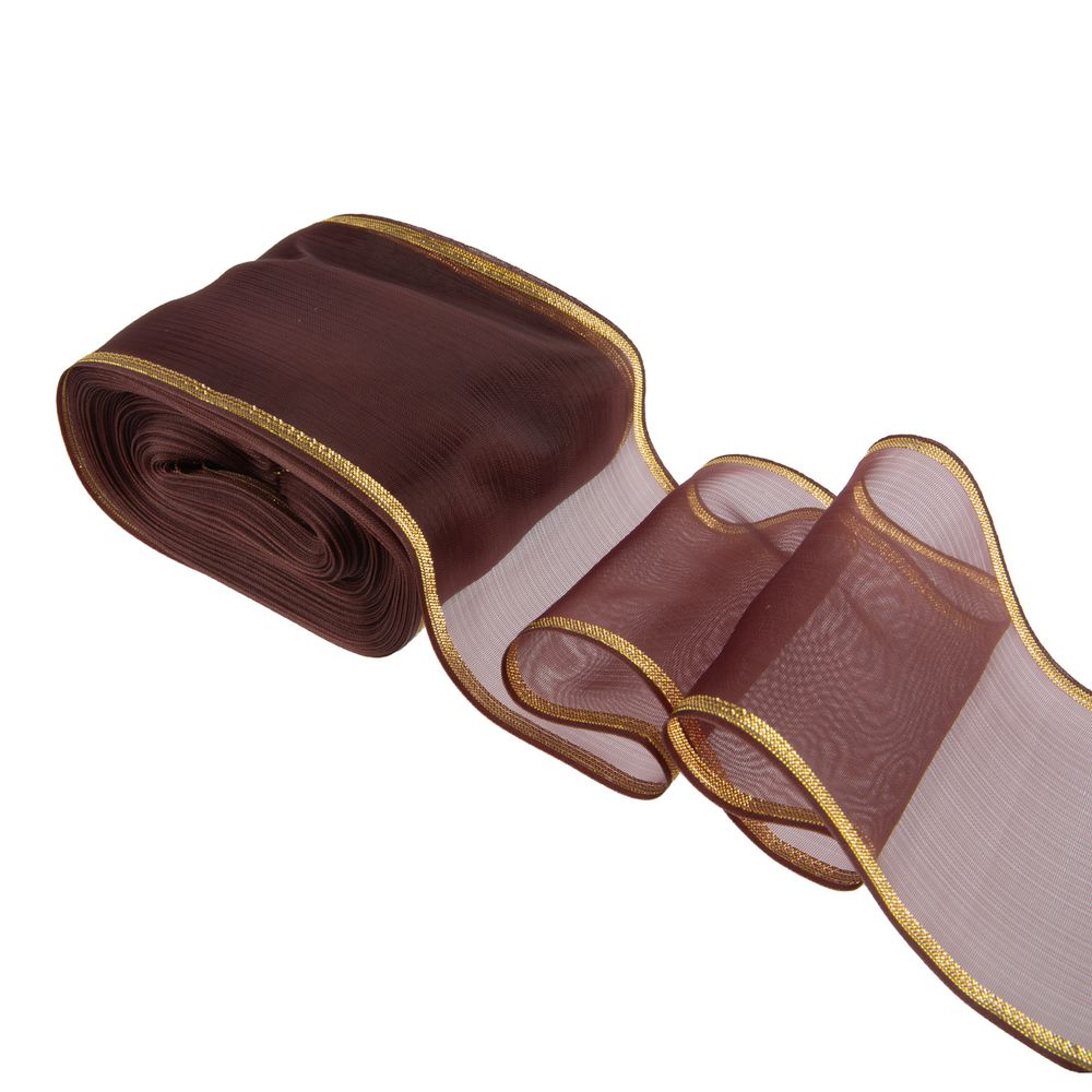 Лента капроновая для бантов 75 мм, / 25 метров, с метал. кромкой, коричневый/ под золото, Gamma С 3502 с метал. кромкой