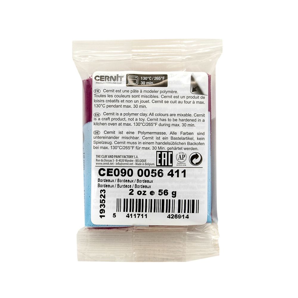 Полимерная глина Cernit №1 запекаемая, классическая 56-62 гр, 411 бордовый