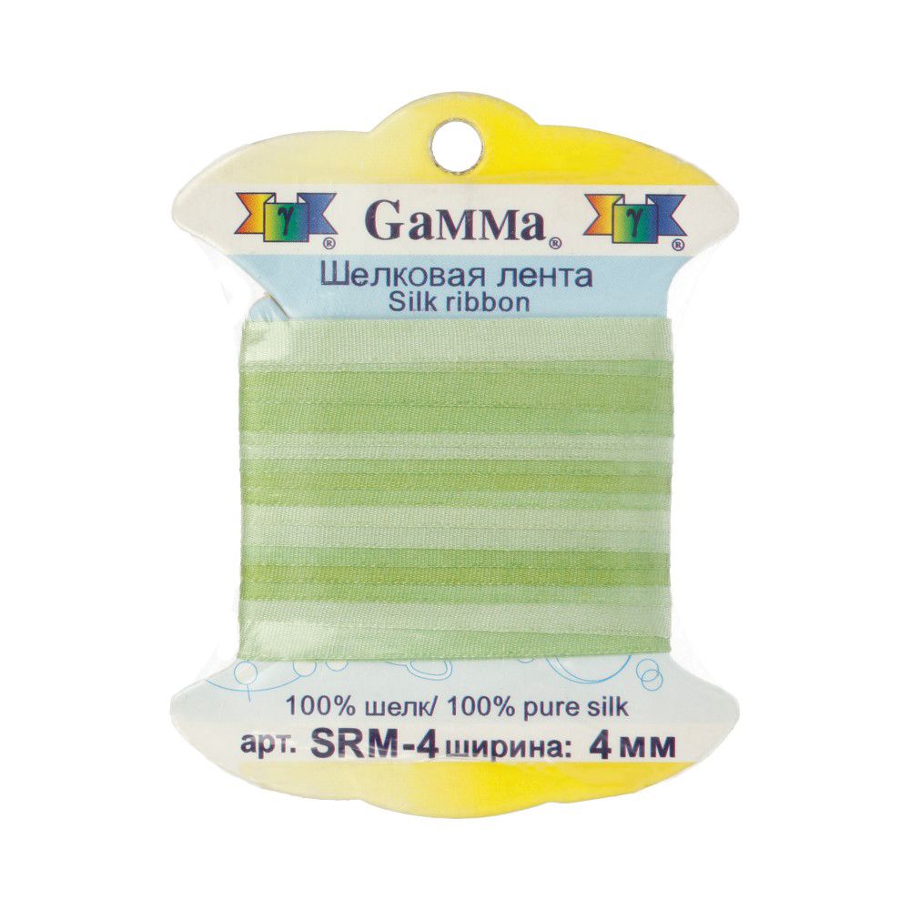 Лента (тесьма) шелковая 4.0 мм / 9.1±0.5 метров, M041 св.зеленый/зеленый, Gamma SRM-4
