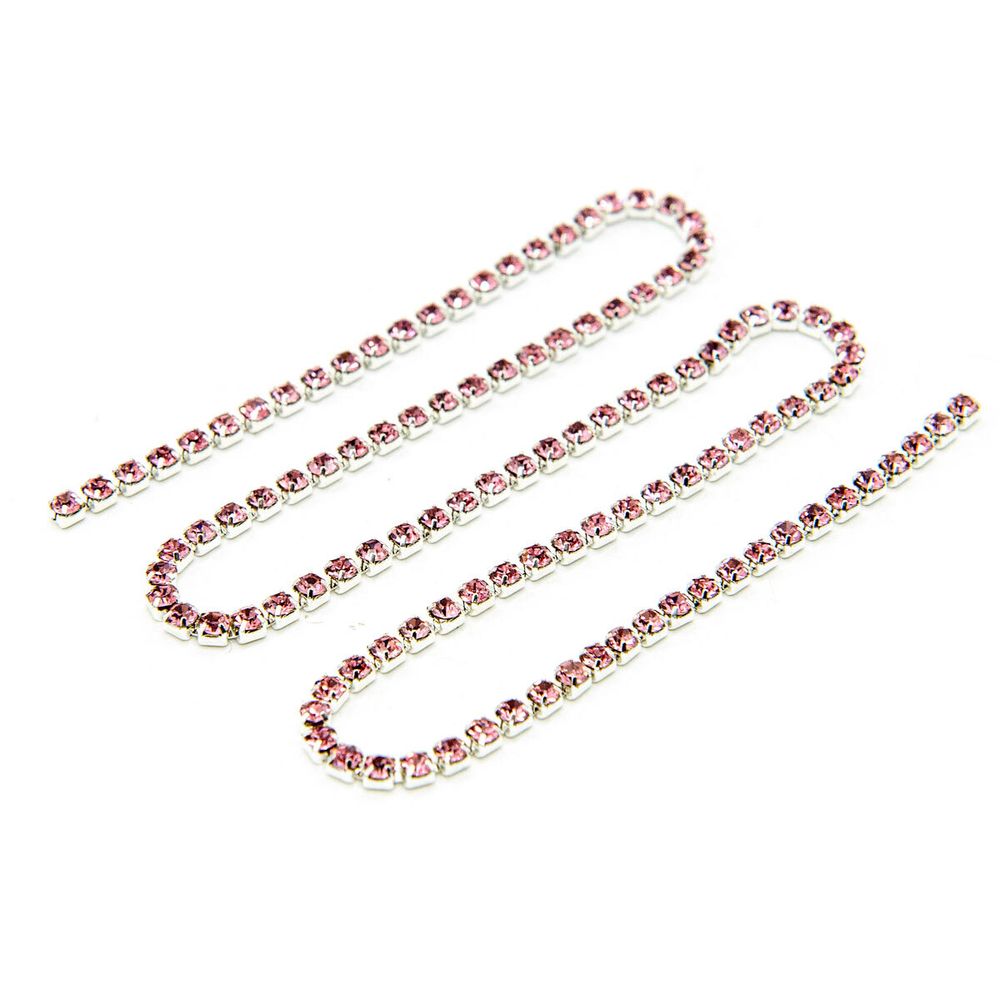 Стразовые цепочки (серебро), цвет: розовый, размер 2 мм, 30 см/упак., ЦС006СЦ2