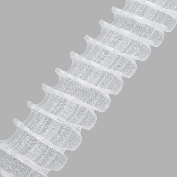 Лента (тесьма) шторная: сборка параллельная (1:2) 100 мм / 50 метров, (2 ряда петель + на трубу, 2 шнура), прозрачный, 1085-О