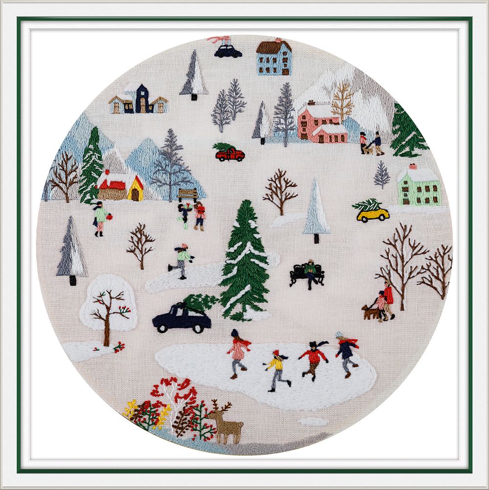 Набор для вышивания нитками Panna Живая картина JK-2359, Зимние гуляния, 18х18 см