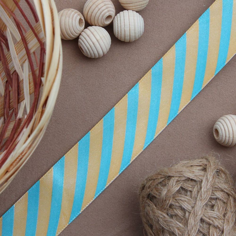 Лента атласная с рисунком 25.0 мм / 3 метра, Диагональ (желто-голубой), Globus