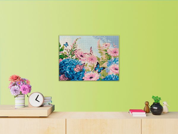 Алмазная (кристальная) мозаика Фрея ALPD-164, на подрамнике Бабочки в цветах, 40х30 см