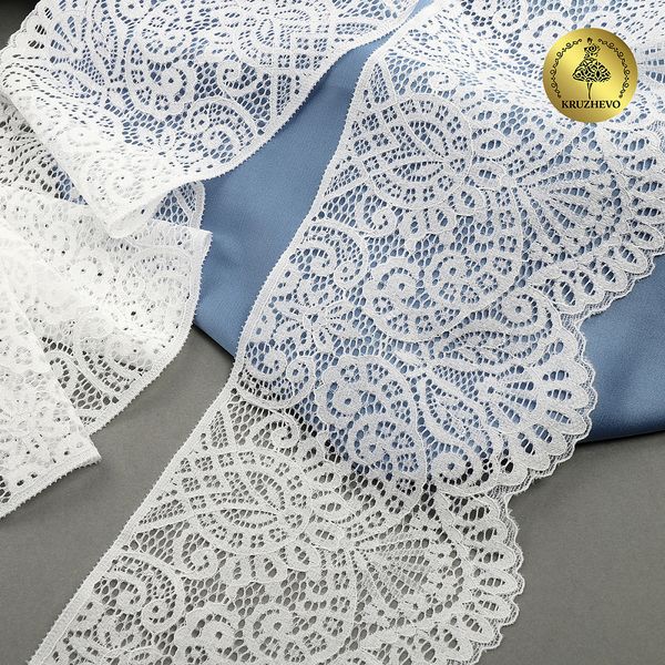 Кружево эластичное (стрейч) 110 мм, 40992PP цв.белый уп.115м, Kruzhevo