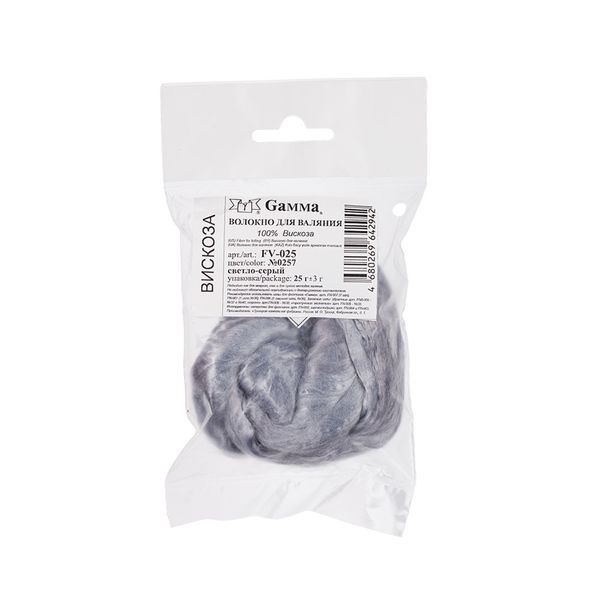 Шерсть для валяния вискоза 1х25 г, (19-20 мкр), 0257 св.серый, Gamma FV-025