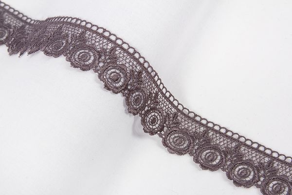 Кружево гипюр (плетёное) 35 мм / 9.7 м, серый, Gamma GGM-3501