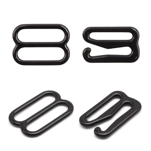 Набор крючки + регуляторы для бюстгальтеров металл 12.0 мм, (12 крюч., 6 регул.), черный