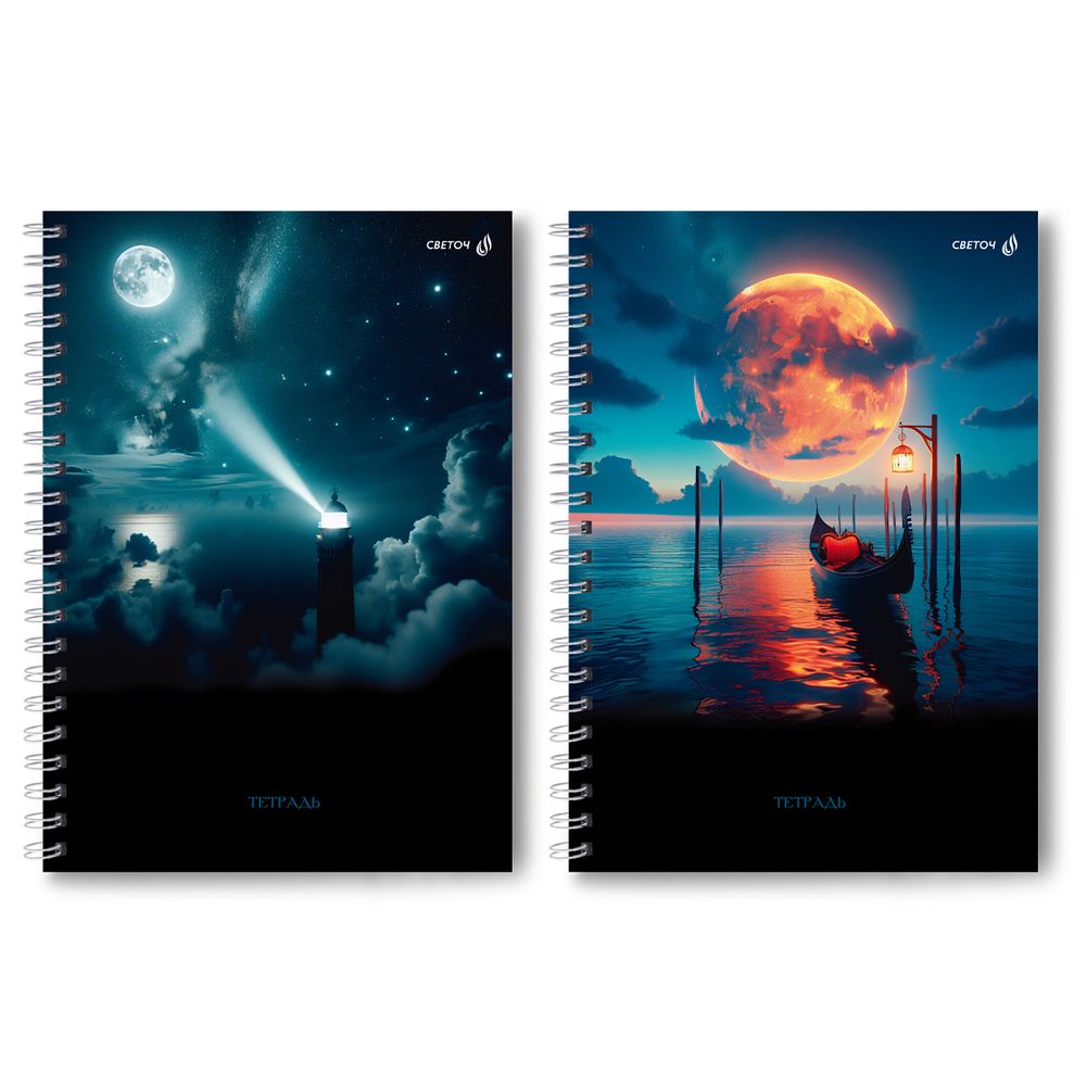 Тетрадь ученическая общая, A4 80 л. на гребне 65 г/м², белизна 100 %, 4 шт, клетка, 01232 Лунный свет, Светоч Т125
