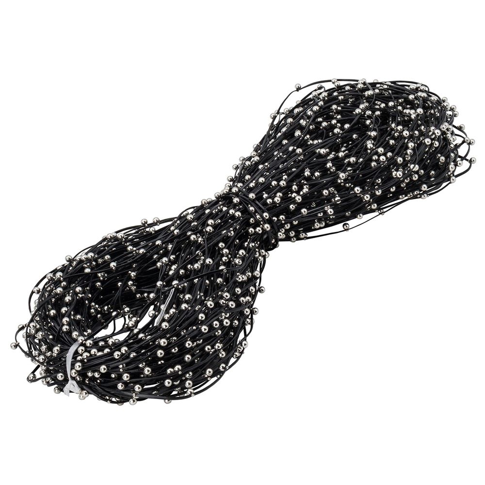 Шнур отделочный искусственная кожа с бусинами ⌀2.0 мм, / 100 метров, 08 черный