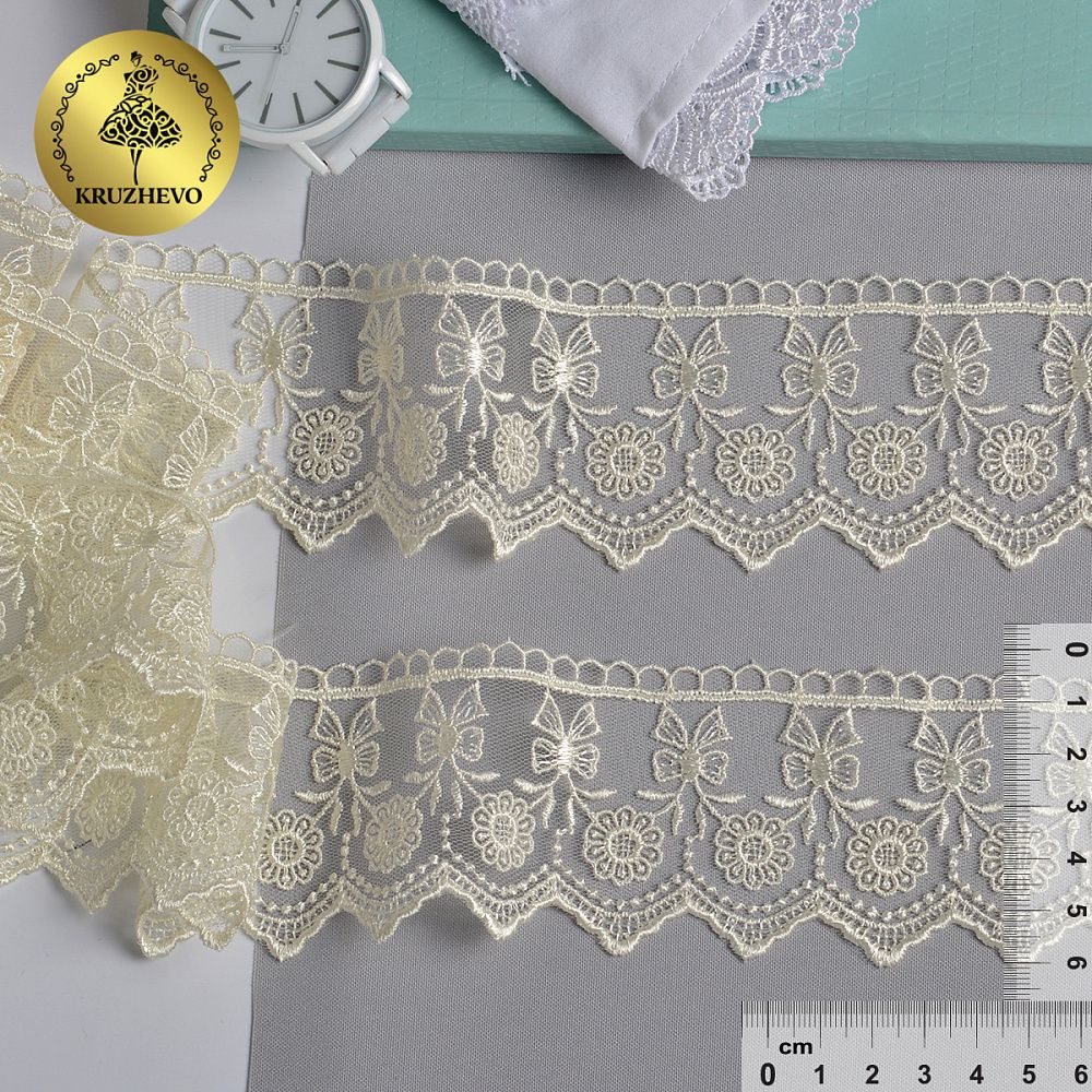 Кружево на сетке 55 мм, диз. 192, цв.02 молочный, уп. 9 м, Kruzhevo