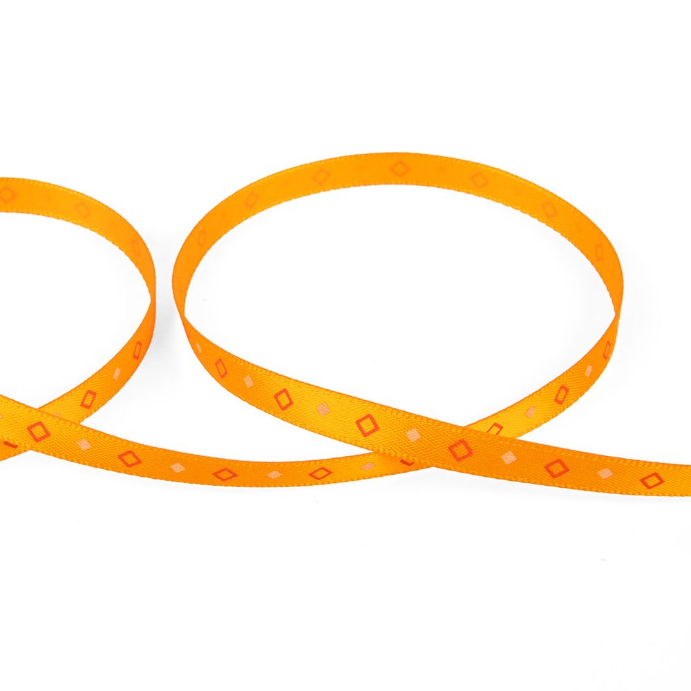 Лента атласная с рисунком _6.0 мм / 22.8 метров, R6/137 ромбики/оранжевый, Gamma ALP-062