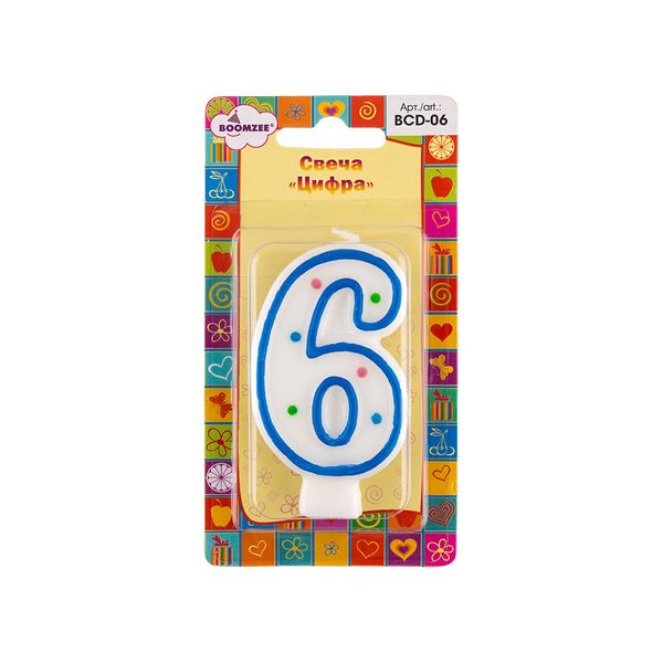 Свеча для торта Цифра 6, 20.25 г, 12 шт, Boomzee BCD-06