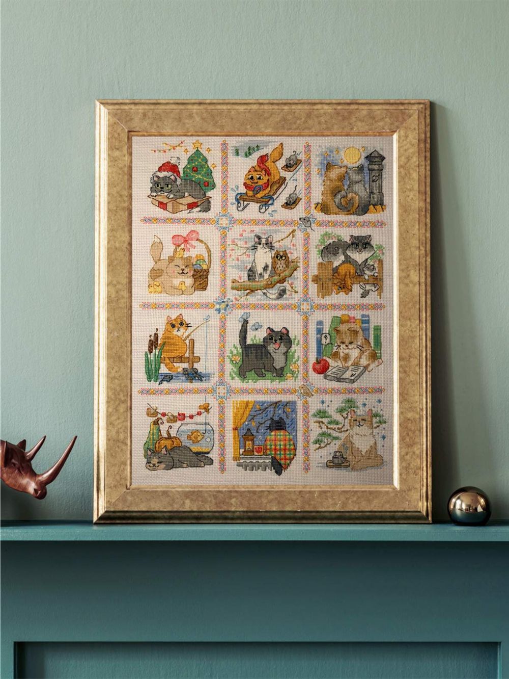 Набор для вышивания нитками Риолис, Кошачий календарь, 30х40 см