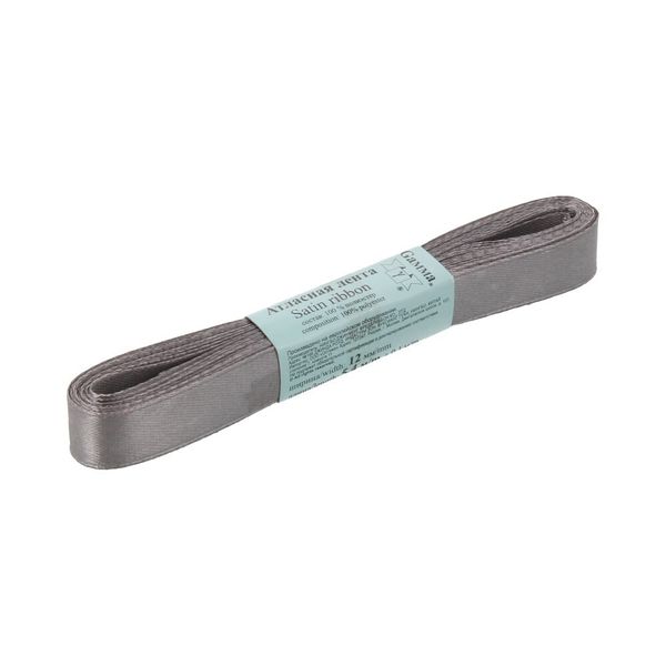 Лента атласная 1-сторонняя 12.0 мм / 10 шт по 5.4 метра, №126 серый, Gamma AL-12P