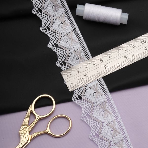 Кружево вязаное (тесьма) 37 мм / 3м, цв.белый+серый