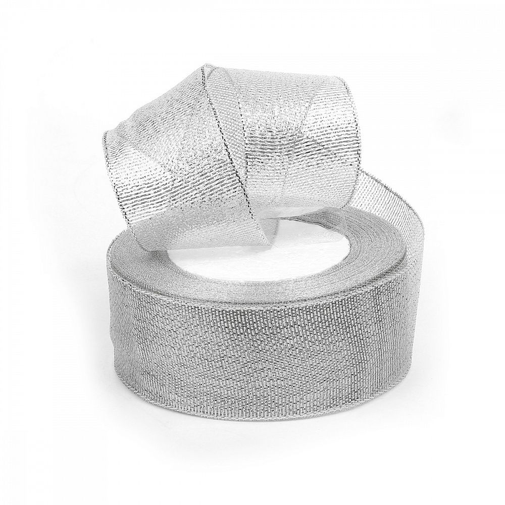Лента металлизированная 40.0 мм / 22.85±1 метра, цв. серебро, Magic4Hobby, упак. 2 шт