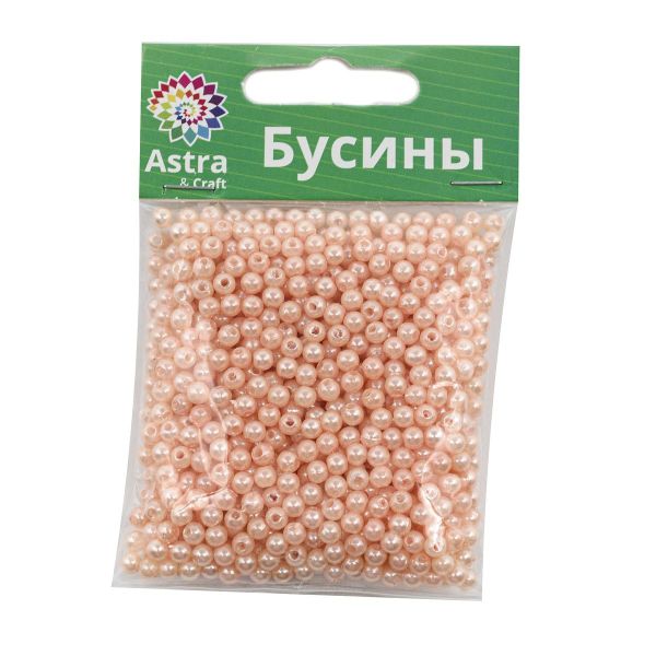 Бусины пластик (жемчуг) ⌀4 мм, 25 г, Astra&Craft, 006 NL розовый