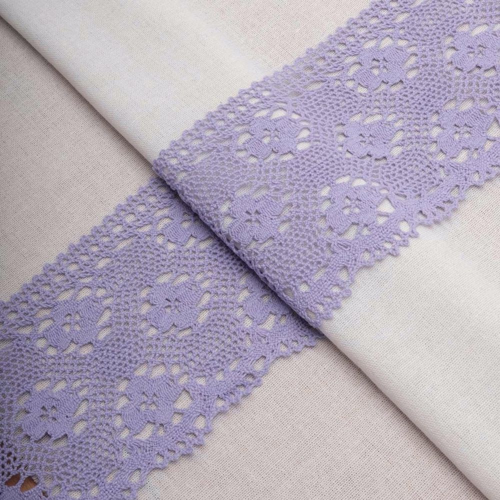 Кружево вязаное (тесьма) широкое 125 мм / 25 метров, хлопок, рис. 125.01.038, сирень, С3749Г17