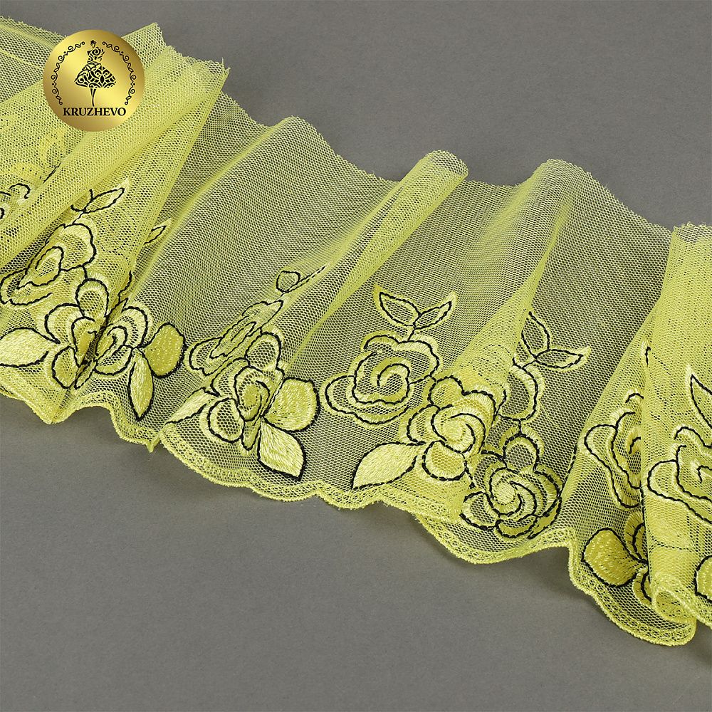 Кружево на сетке (вышитое) 135мм цв.желтый, левая, 6м, Kruzhevo