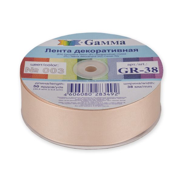 Лента репсовая (в рубчик) 38.0 мм / 45.5 метра, 003 св. бежевый, Gamma GR-38