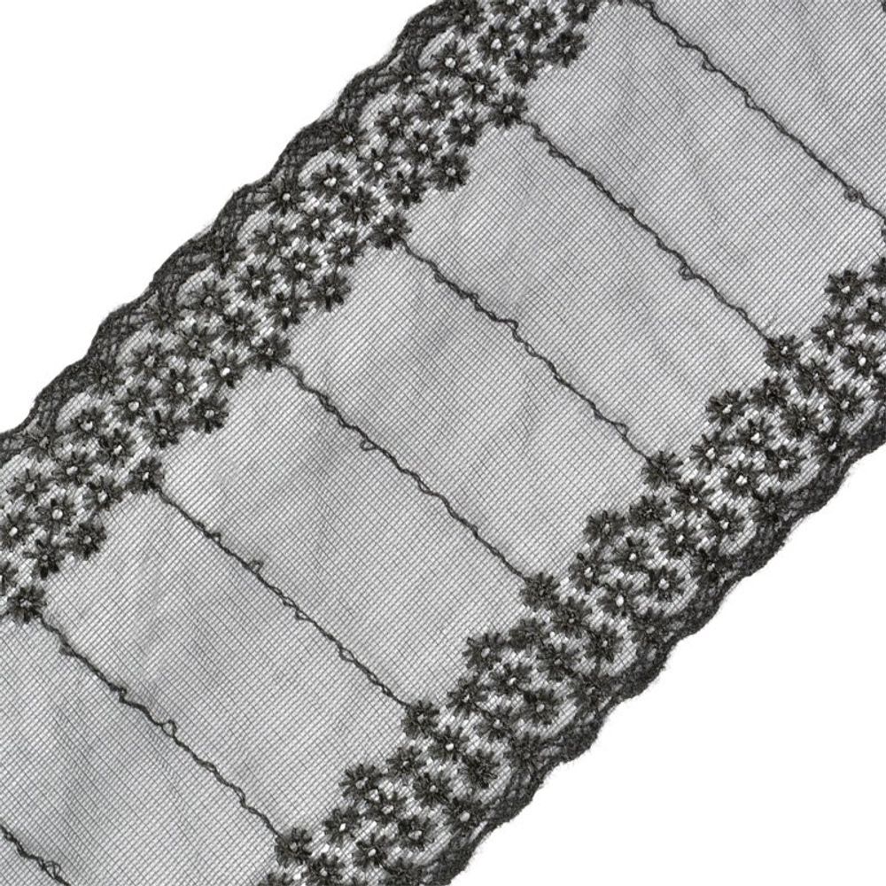 Кружево на сетке широкое 100 мм, цв.черный уп. 13.71 м, Kruzhevo