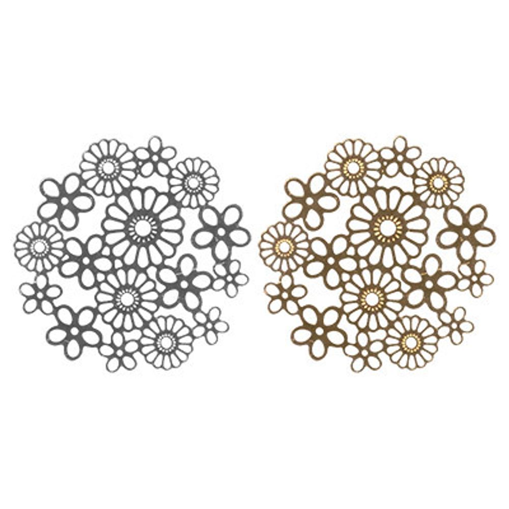 Филигранные элементы для бижутерии 3.3 см, цветы в круге, 4 шт, золото, Zlatka FDP-004
