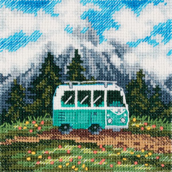 Набор для вышивания нитками Klart, Путешествие на колесах, 10х10 см
