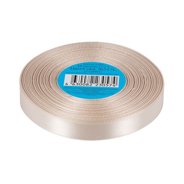 Лента атласная 1-сторонняя 12.0 мм / 33±2 метра, №517L(13-0003) кремовый, Gamma