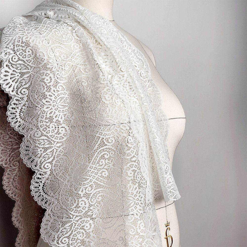 Кружево бельевое эластичное 240 мм / 25 м, 40992, цв.001 белый, Kruzhevo