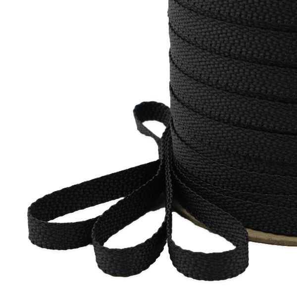 Стропа (ременная лента) 10 мм / 100 метров, толщ. 0.5 мм, [6 г/пог.м], 100% п/э, 005 черный