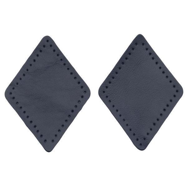 Заплатки пришивные из кожи, ромб 6х8,4см с перфорацией, 2 шт, 100% кожа, 05 темно-синий, 9115