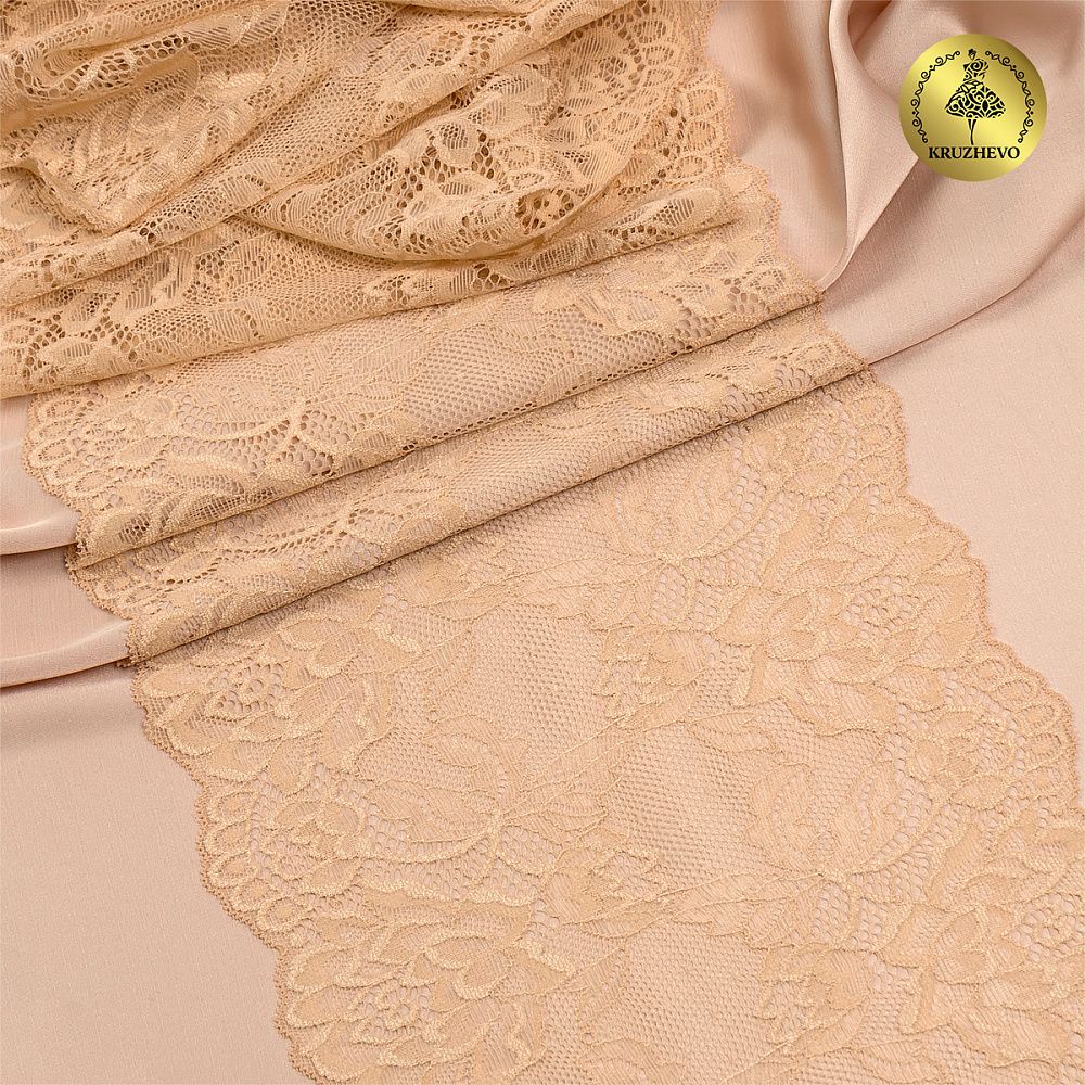 Кружево бельевое эластичное 180 мм / 25 м, цв.S180 бежевый, Kruzhevo