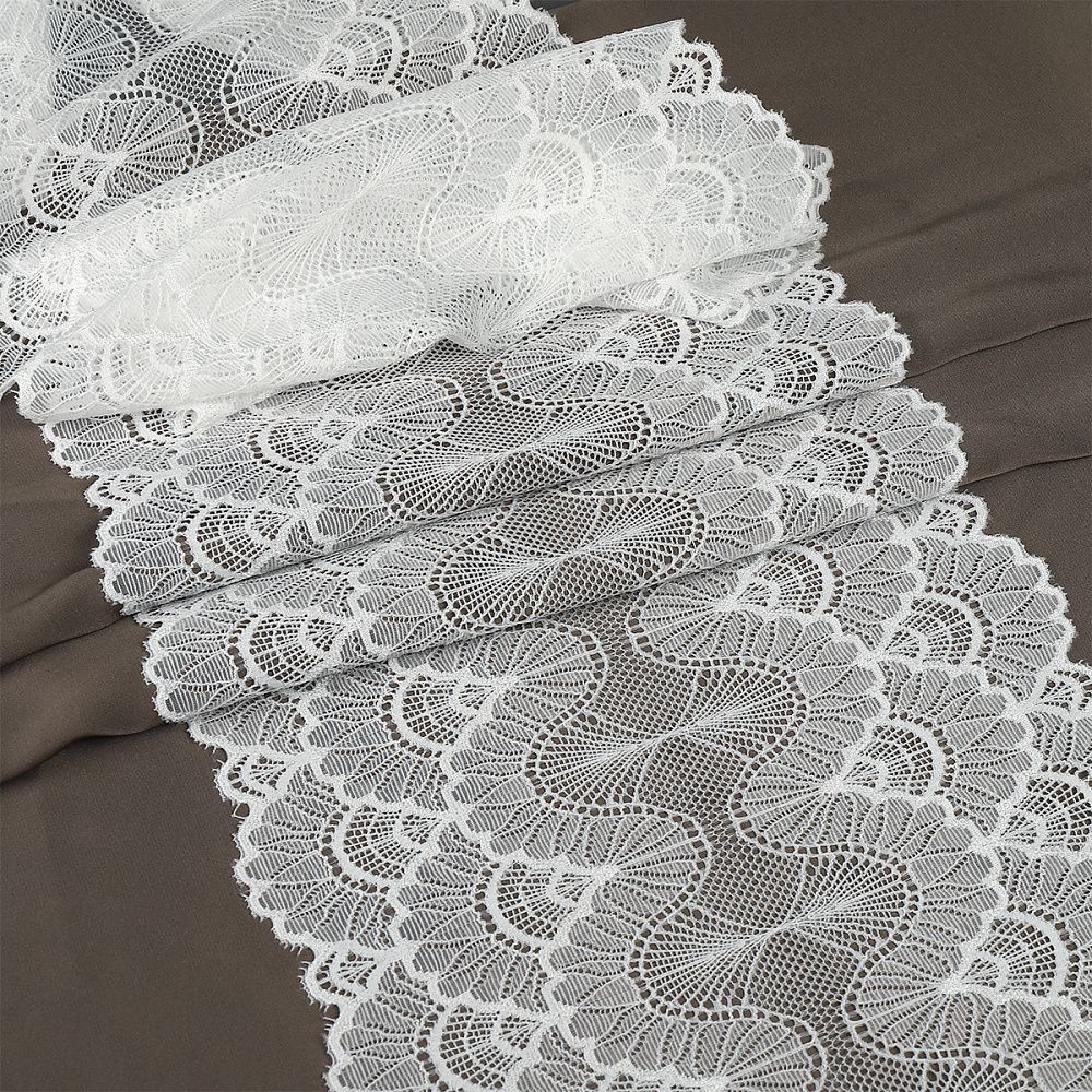 Кружево бельевое эластичное 195 мм / 10 м, цв.01 белый, Kruzhevo
