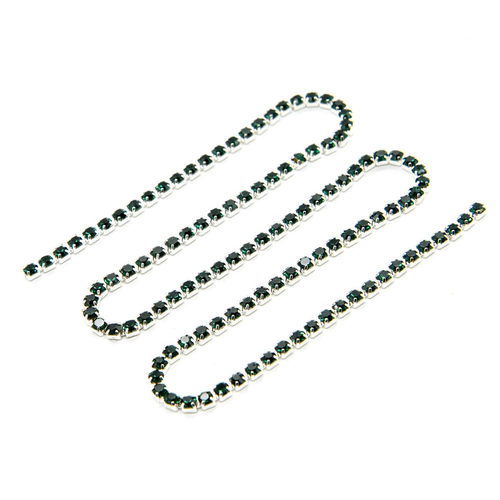 Стразовые цепочки (серебро), цвет: изумрудный, размер 2 мм, 30 см/упак., ЦС010СЦ2