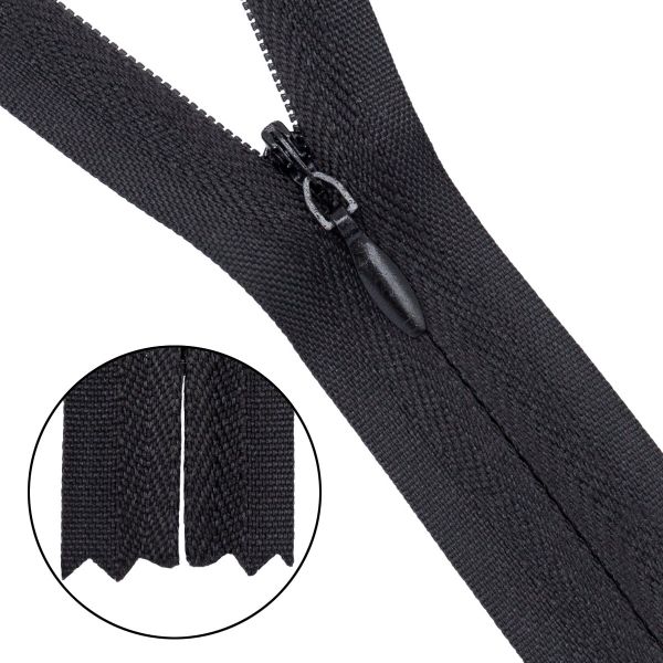 Молния потайная (скрытая) Т3 (3 мм) 1 зам., н/раз., 20 см, на текстильной основе, 580 черный, 10 шт