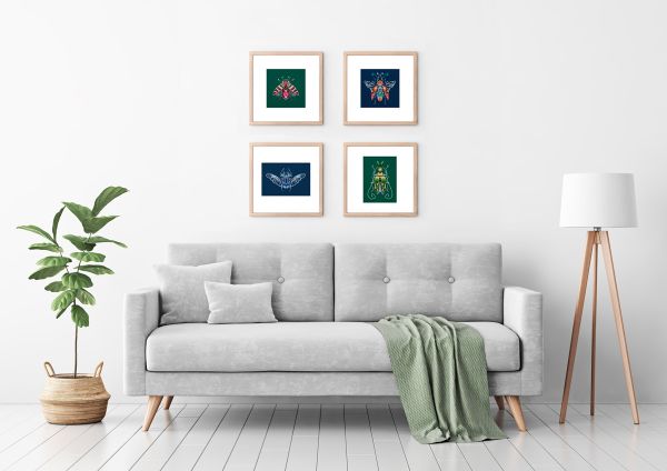 Набор для вышивания нитками Panna, Фантазийные жуки. Сапфир и физалис, 12.5х9 см